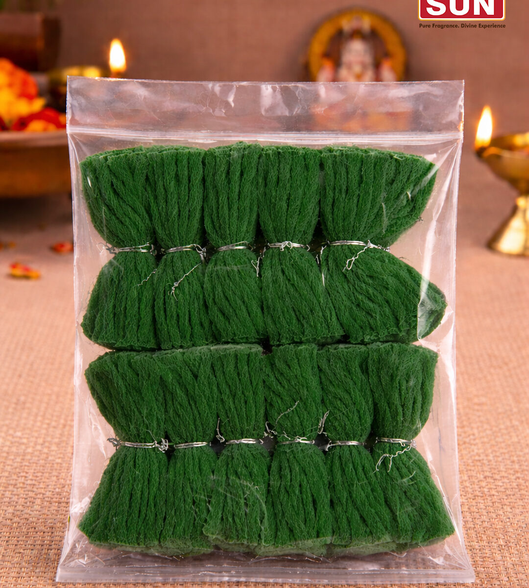 Sun Green Color Cotton Wicks | Premium Pooja Thiri for Deepam & Temple Use