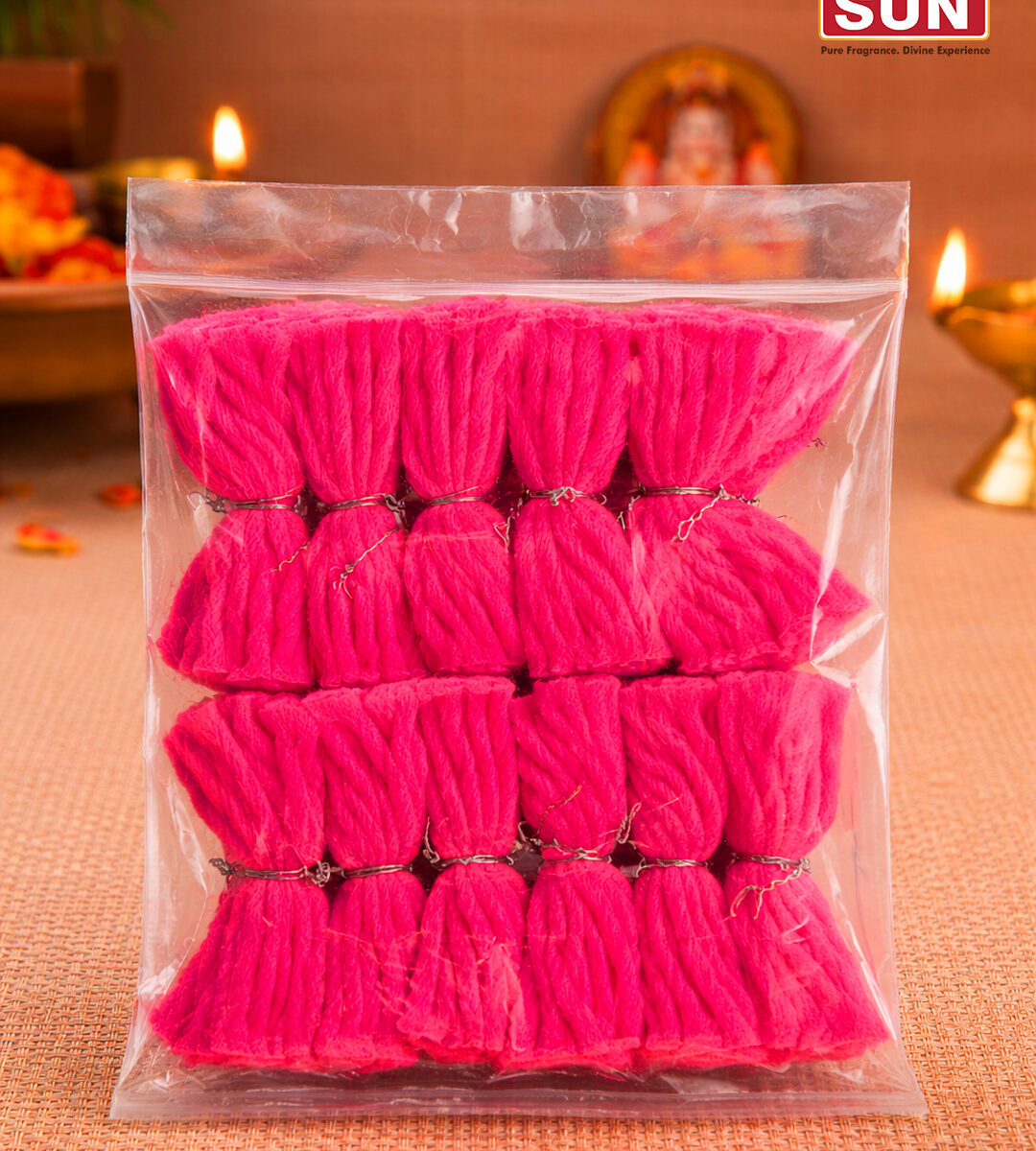 Sun Red Color Cotton Wicks | Premium Pooja Thiri for Deepam & Temple Use