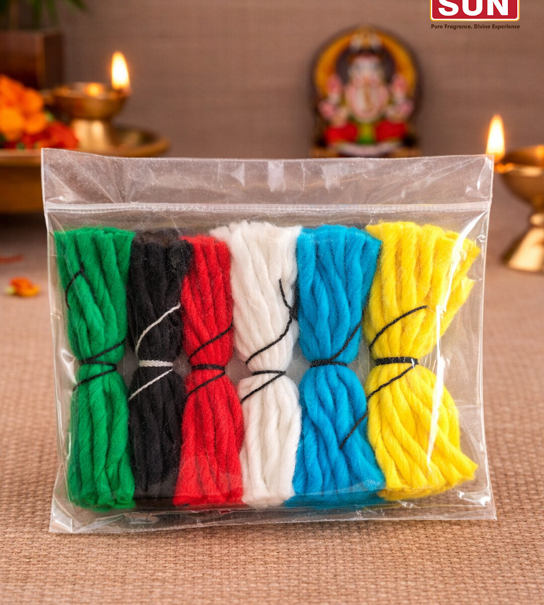 Sun Navagraha Wicks | 9 Color Cotton Thiri for Navagraha Pooja & Deepam Lighting