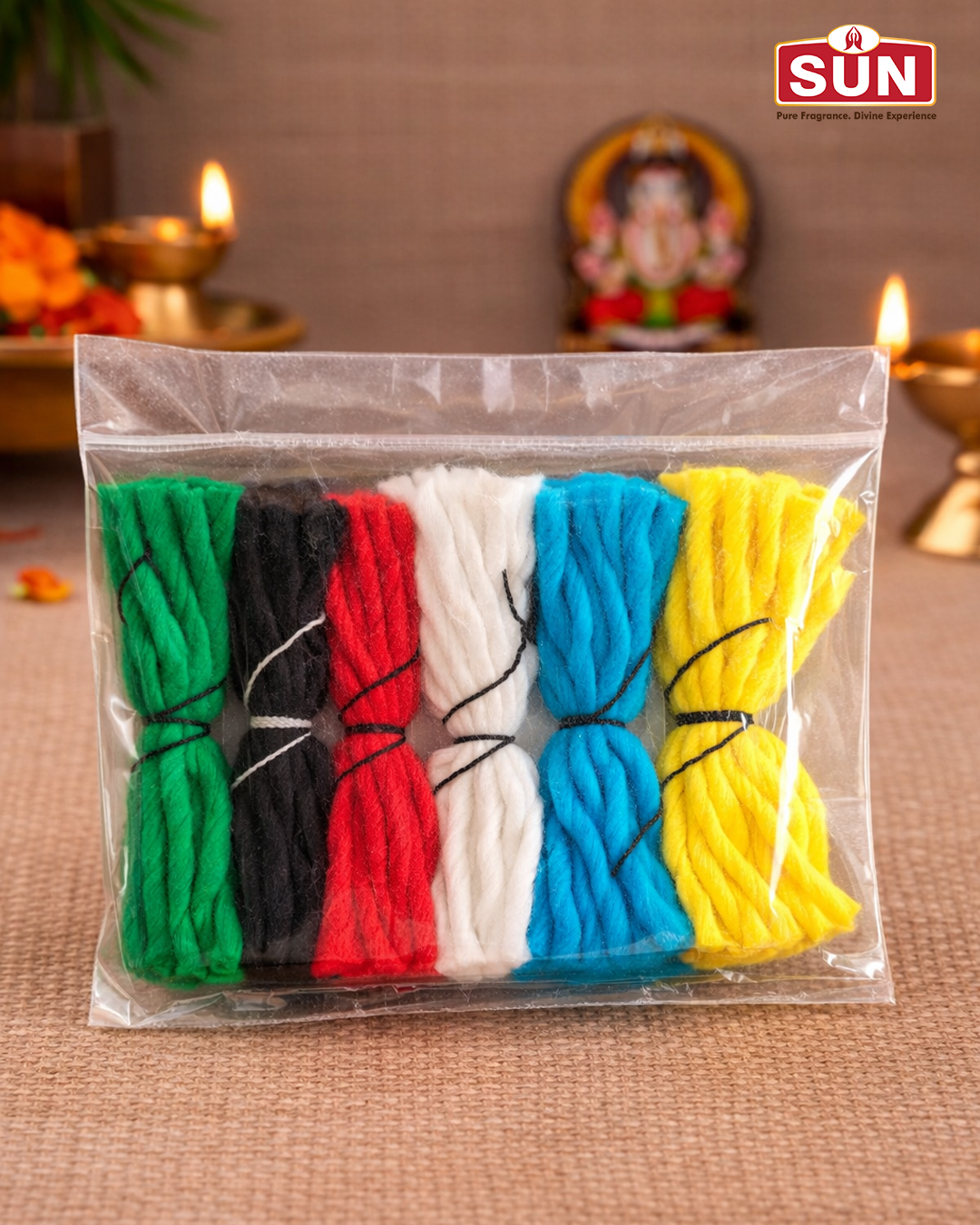 Sun Navagraha Wicks | 9 Color Cotton Thiri for Navagraha Pooja & Deepam Lighting